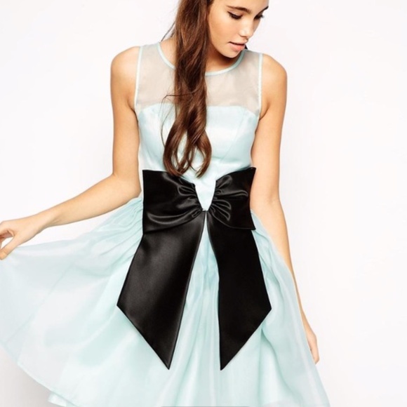ASOS Bow Skater Dress in Mint/Black - Picture 1 of 4